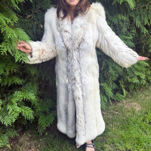 Full Length Genuine Fox Fur Coat Size 10 (8 - 13)  Arctic Golden Isle Fox - Picture 4 of 15